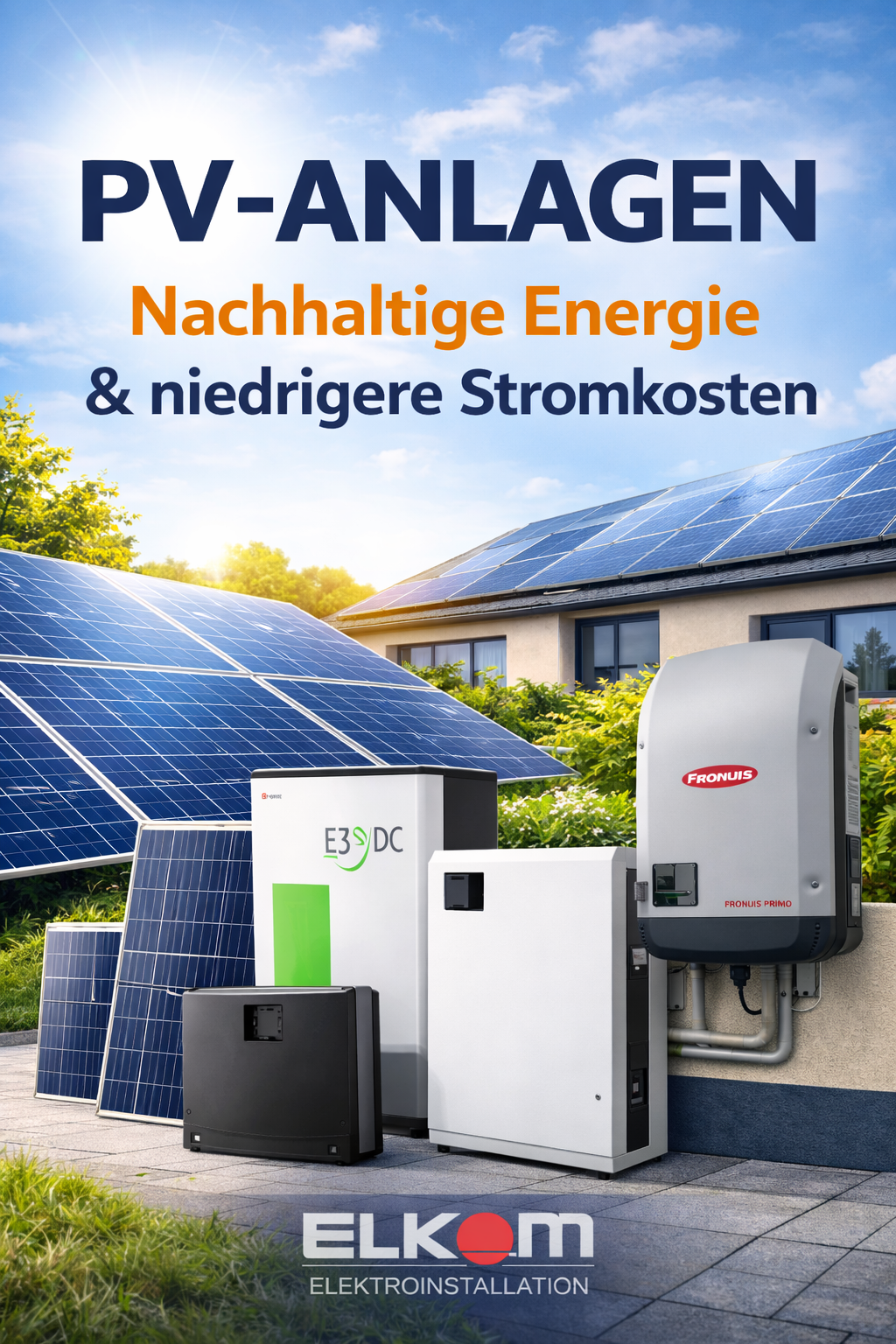 Elkom GmbH Elektrotechnik – moderne PV-Anlagen, Photovoltaik mit Speicher und Solartechnik für nachhaltige Energie und niedrigere Stromkosten